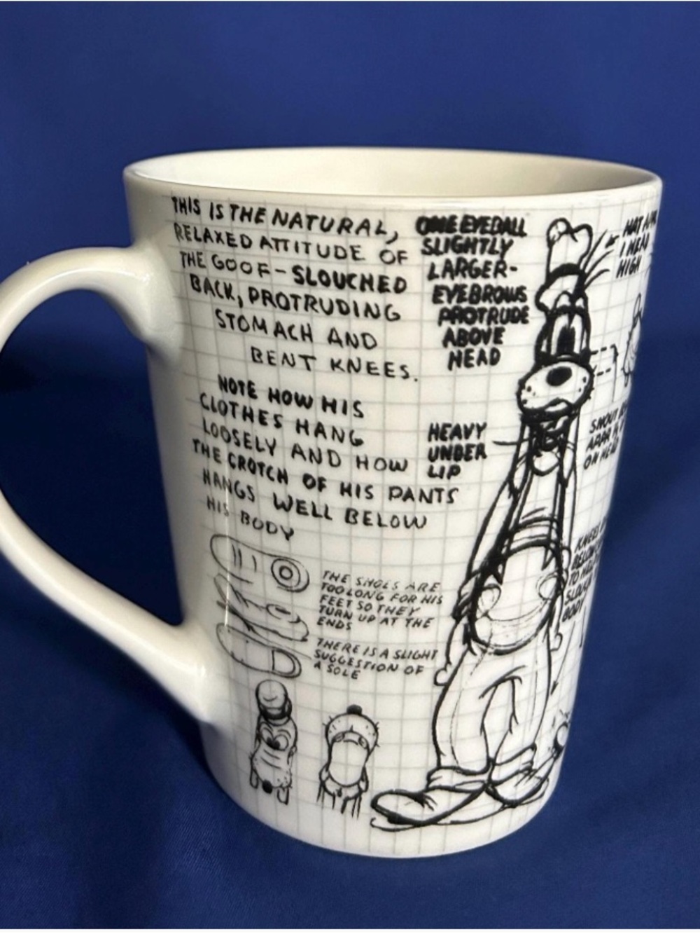 Disney Goofy Sketch Ceramic Cup or Mug, Jerry Leigh, Black & White - Picture 1 of 9